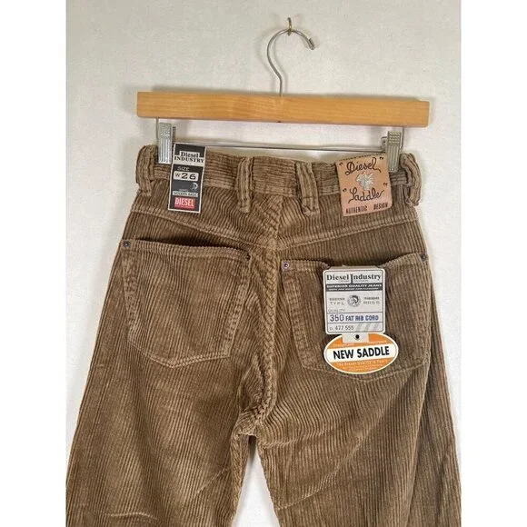 RARE 90s DIESEL Silver Saddle Mens Size 26 Tan Fat Cord Jean NOS with Tags Italy